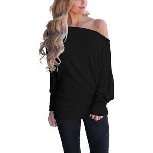 Women's Off Shoulder Knit Top Oversized Batwing Sleeve Casual Tunic